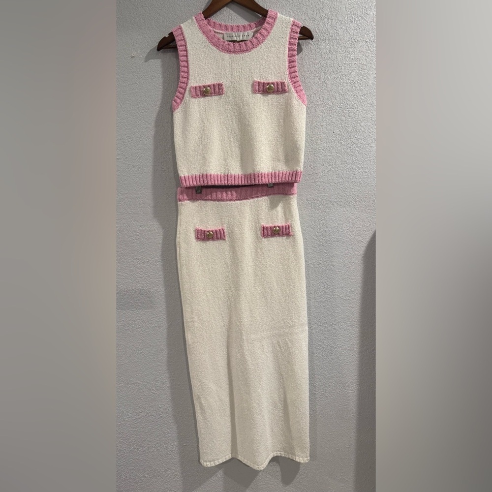 VICI Collection Arwen Contrast Knit Tank & Pencil Midi Skirt Cream/Pink M - Picture 6 of 9